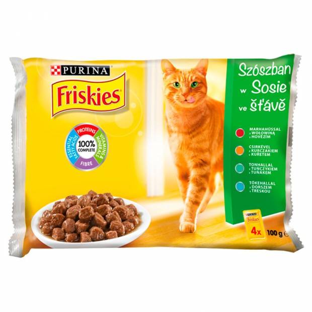 Friskies macskaeledel 4*85g hús-hal válogatás